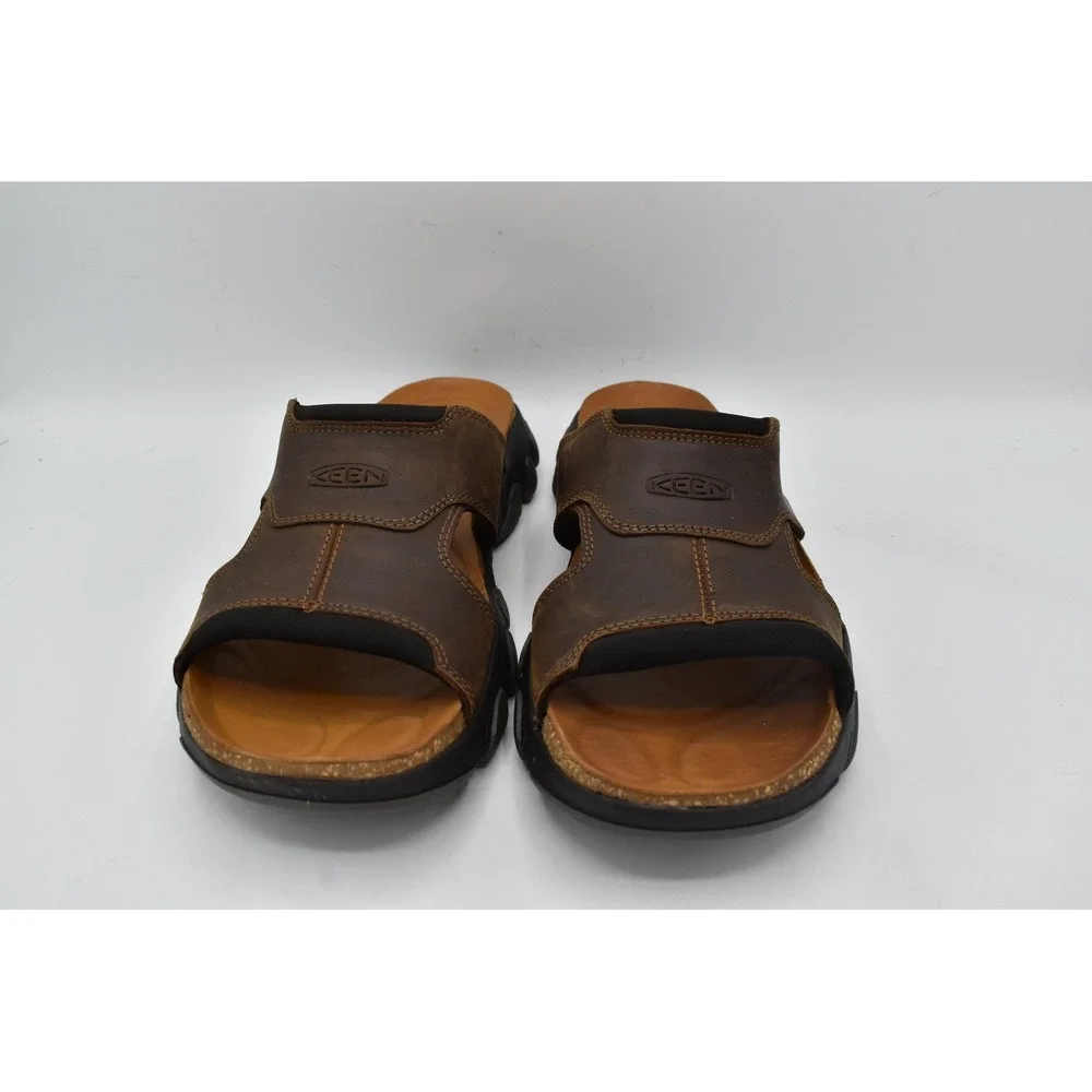Keen Mens Size 11.5 Daytona II Bison Brown Black Leather Slides Sandals Shoes